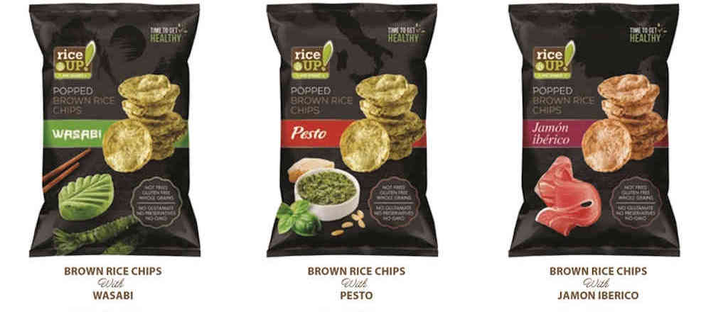 rice up popped brown chips banner